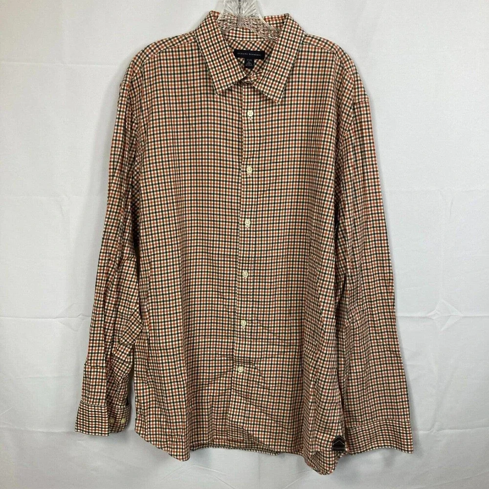 Banana Republic Shirt Mens Sz XL 17 17.5 Button Down Beige Check Cotton‎ Dress